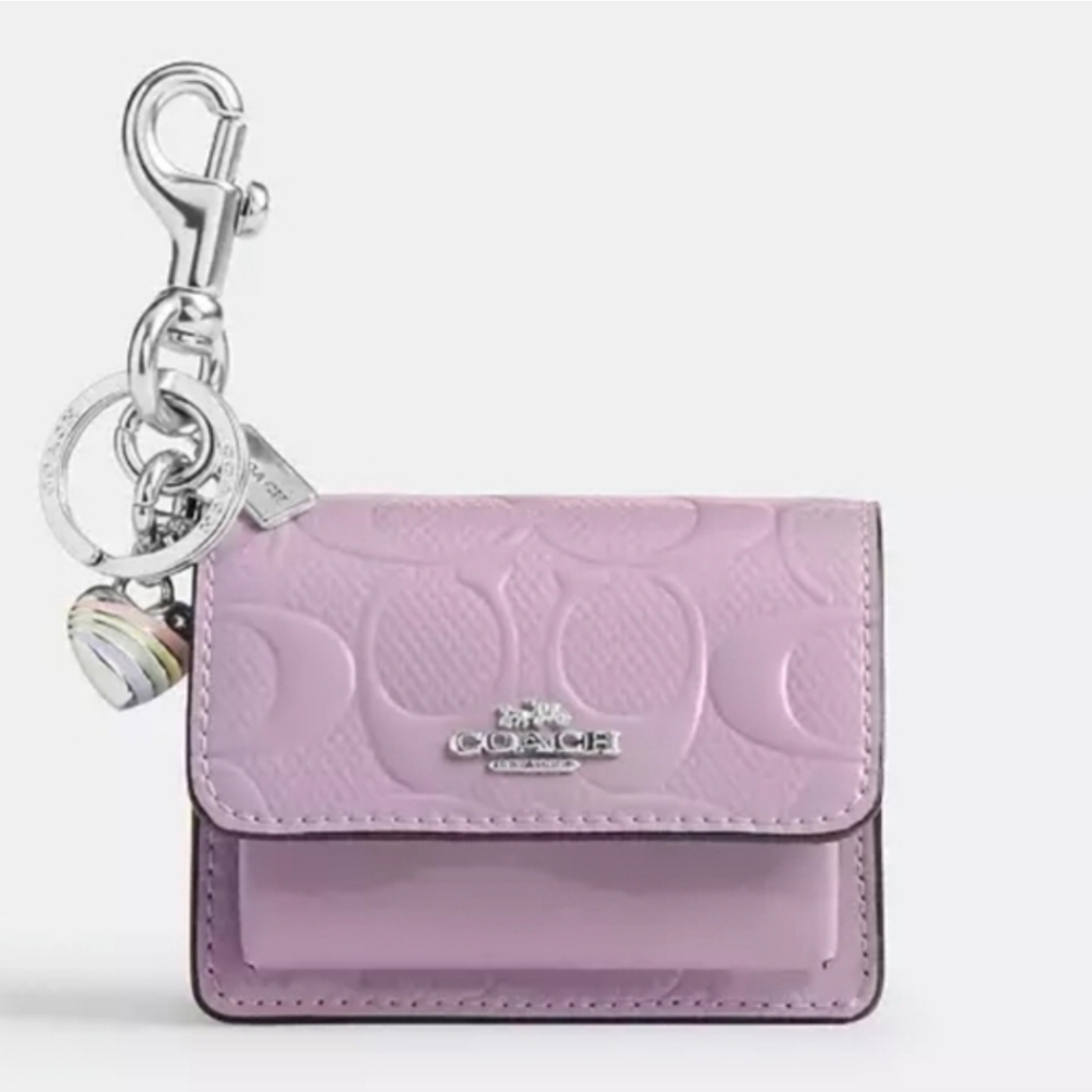 💜▪️Coach ▪️Klare Bag Charm in Light Violet Signature Leather w/ Heart Charm